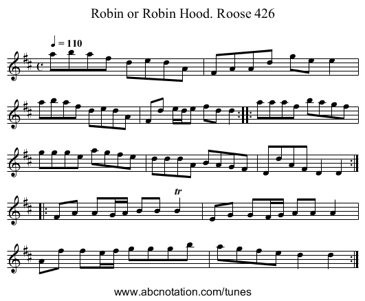 Robin or Robin Hood. Roose 426 - staff notation