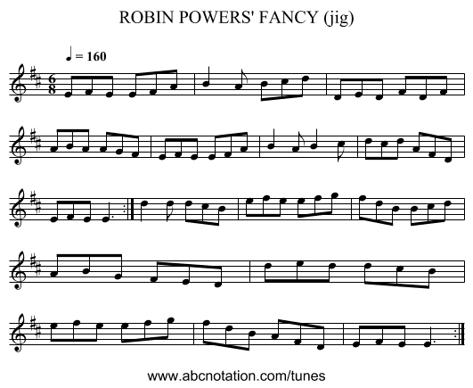 ROBIN POWERS' FANCY (jig) - staff notation