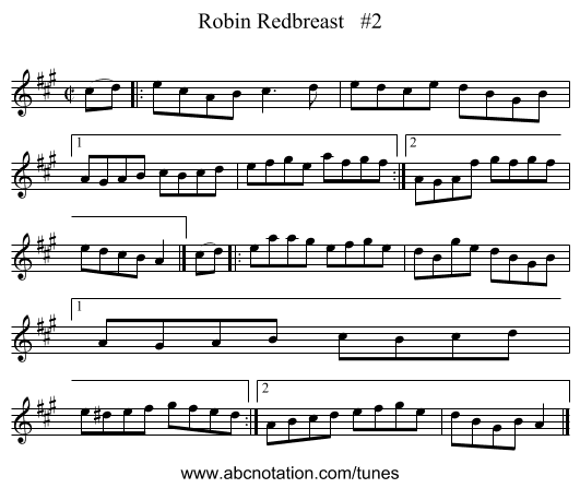 Robin Redbreast #2 - staff notation