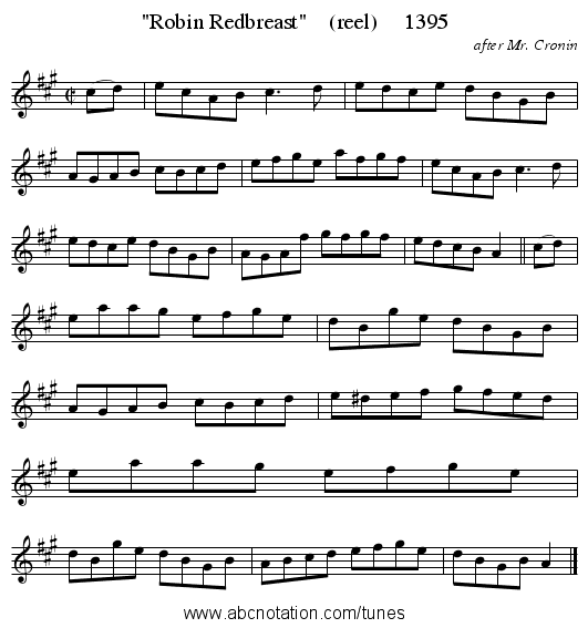 Robin Redbreast (reel) 1395 - staff notation