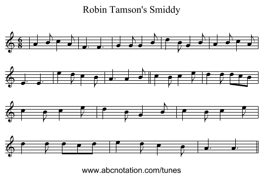 Robin Tamson's Smiddy - staff notation