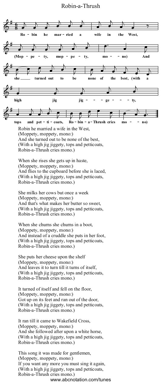 Robin-a-Thrush - staff notation