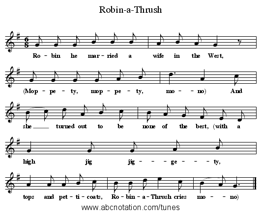 Robin-a-Thrush - staff notation