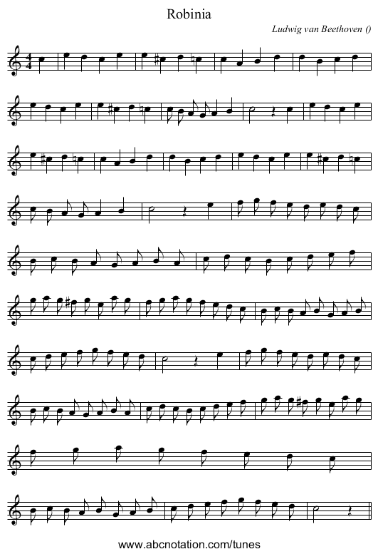 Robinia - staff notation