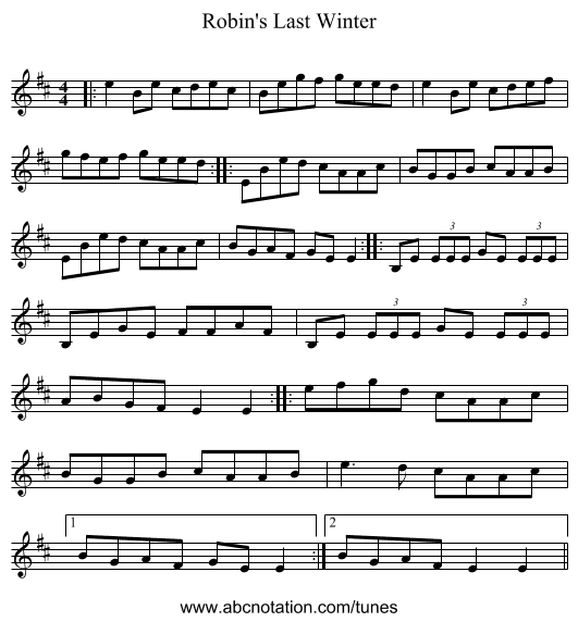 Robin's Last Winter - staff notation