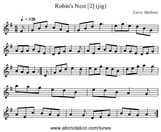 Robin's Nest [2] (jig) - staff notation
