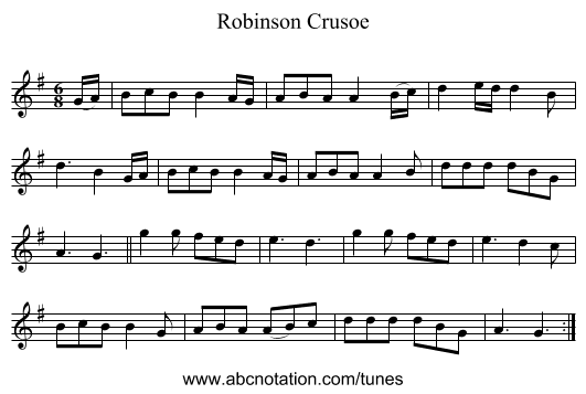 Robinson Crusoe - staff notation