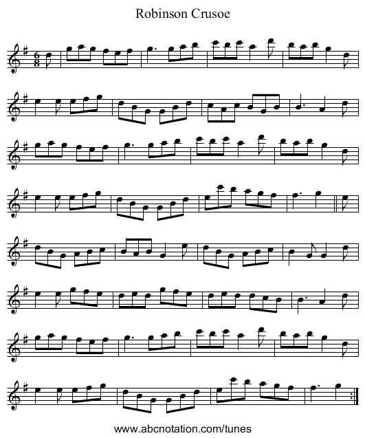 Robinson Crusoe - staff notation