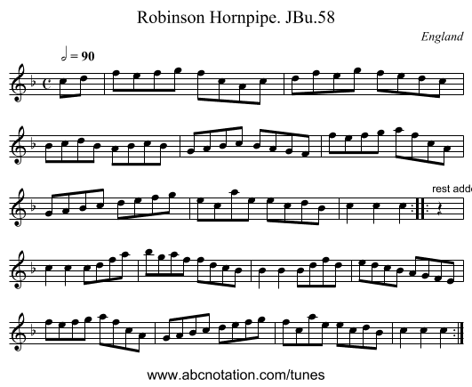 Robinson Hornpipe. JBu.58 - staff notation