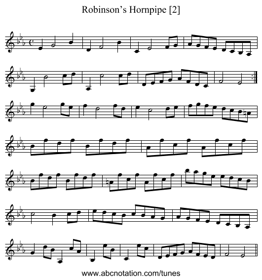 Robinson’s Hornpipe [2] - staff notation