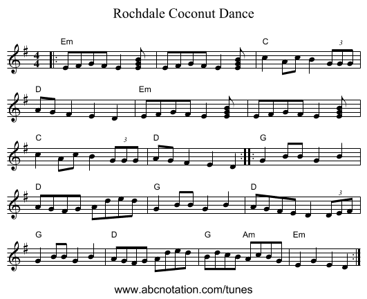 Rochdale Coconut Dance - staff notation