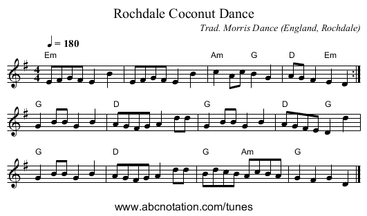 Rochdale Coconut Dance - staff notation