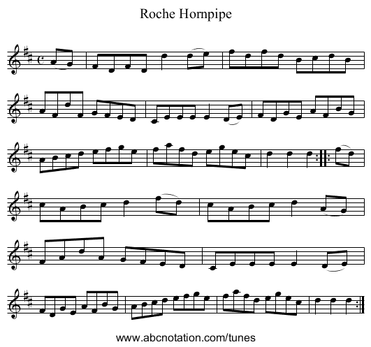 Roche Hornpipe - staff notation