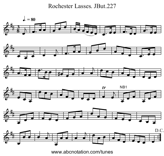 Rochester Lasses. JBut.227 - staff notation