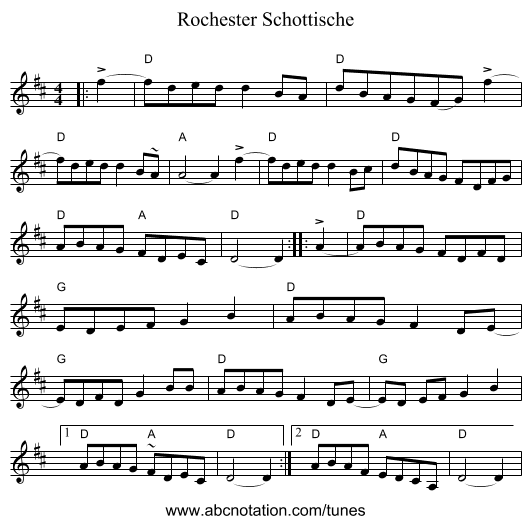 Rochester Schottische - staff notation