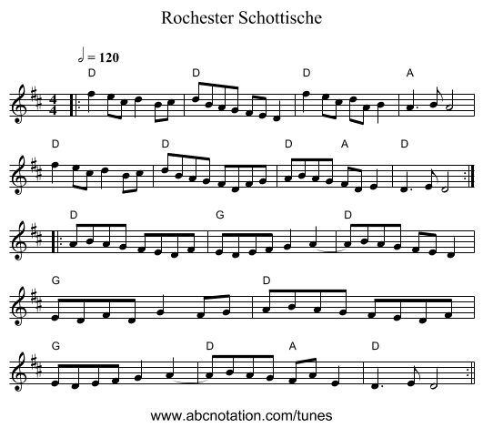 Rochester Schottische - staff notation
