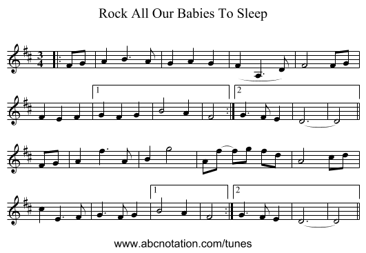 Rock All Our Babies To Sleep - staff notation