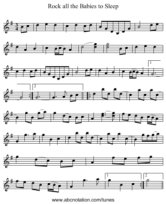 Rock all the Babies to Sleep - staff notation