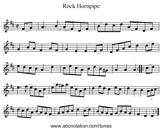 Rock Hornpipe - staff notation