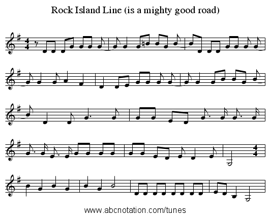 Rock Island Line (is a mighty good road) - staff notation