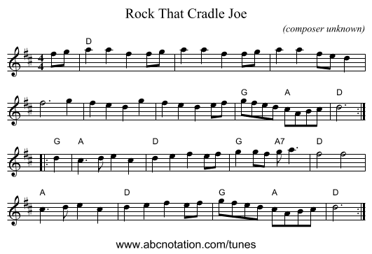 Rock That Cradle Joe - staff notation