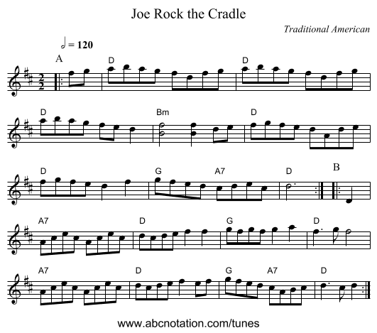 Rock the Cradle, Joe - staff notation
