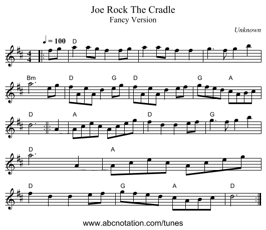 Rock The Cradle, Joe - staff notation