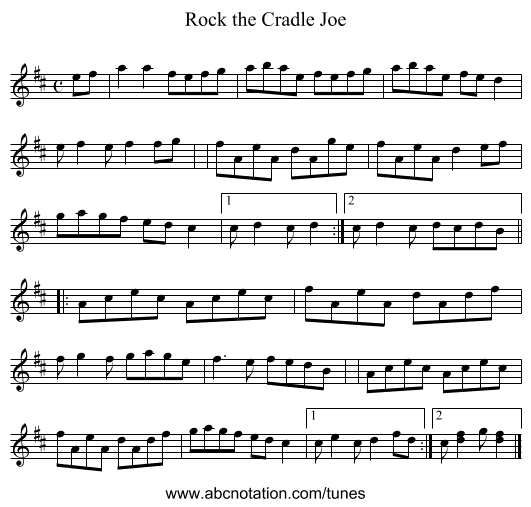 Rock the Cradle Joe - staff notation