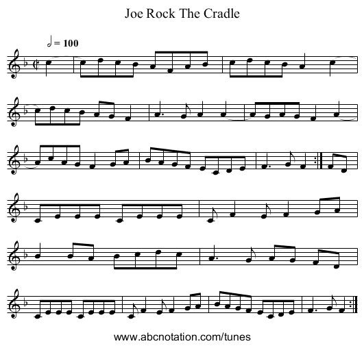 Rock The Cradle, Joe - staff notation