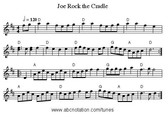 Rock the Cradle, Joe - staff notation