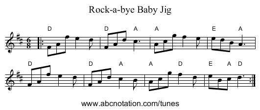 Rock-a-bye Baby Jig - staff notation