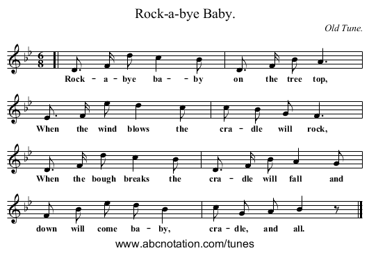 Rock-a-bye Baby. - staff notation