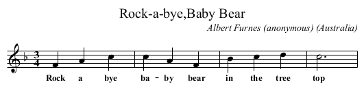 Rock-a-bye,Baby Bear - staff notation