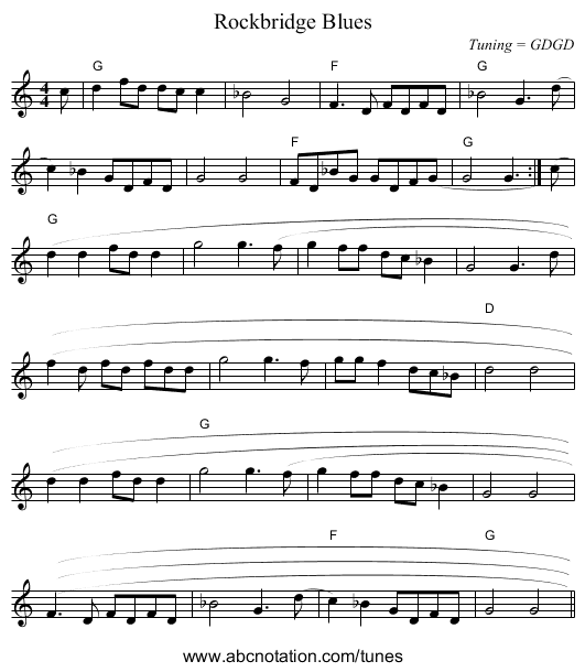 Rockbridge Blues - staff notation