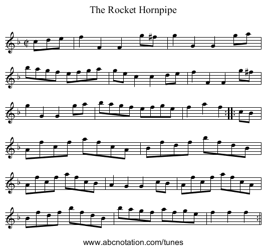 Rocket Hornpipe, The - staff notation