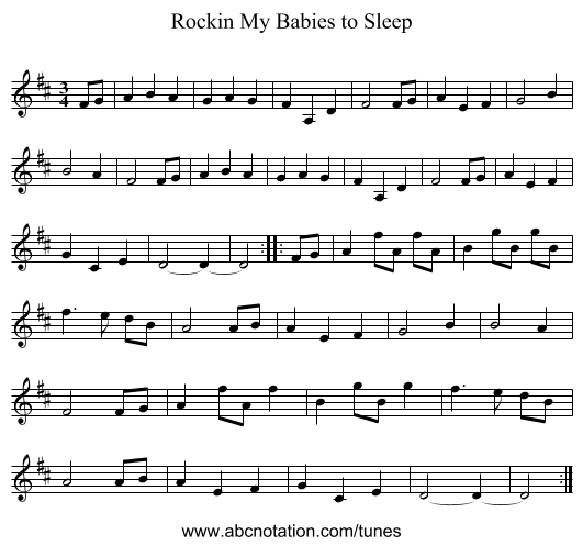 Rockin My Babies to Sleep - staff notation