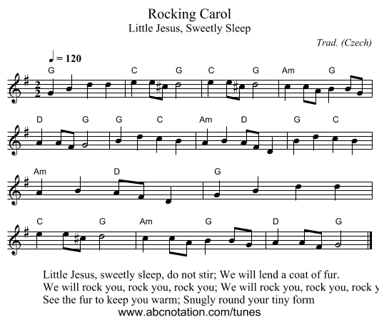 Rocking Carol - staff notation