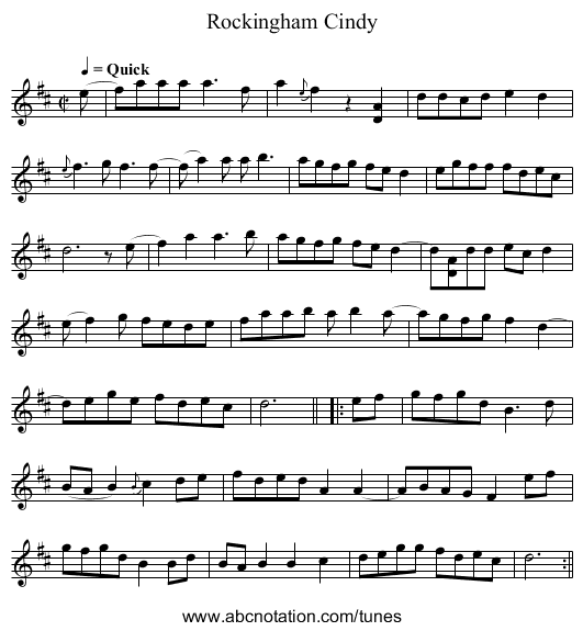 Rockingham Cindy - staff notation
