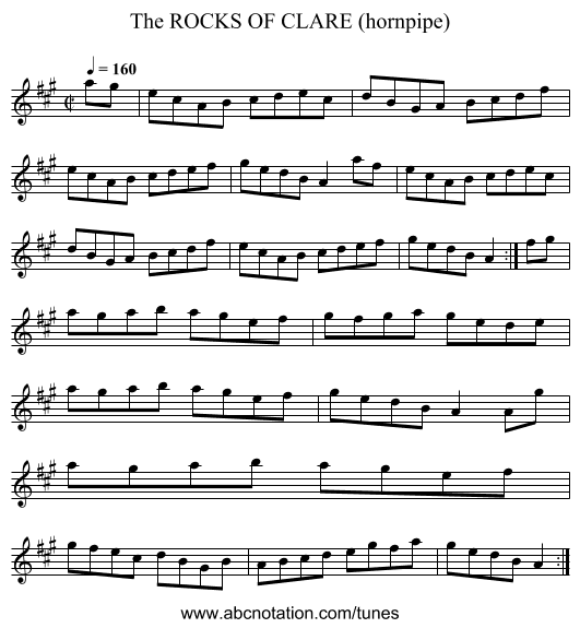 ROCKS OF CLARE (hornpipe), The - staff notation