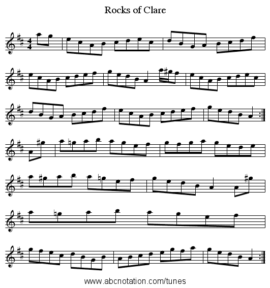 Rocks of Clare - staff notation