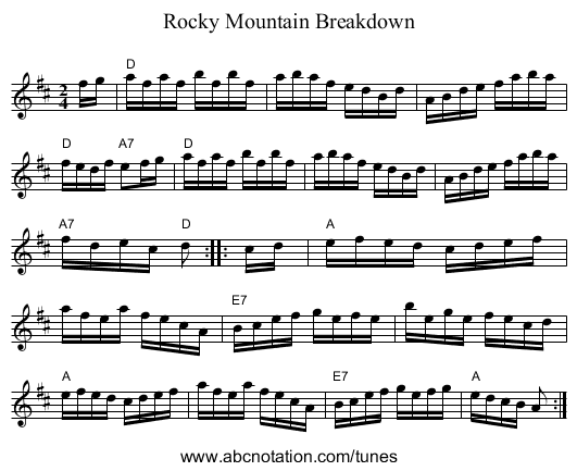 Rocky Mountain Breakdown - staff notation