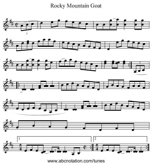 Rocky Mountain Goat - staff notation