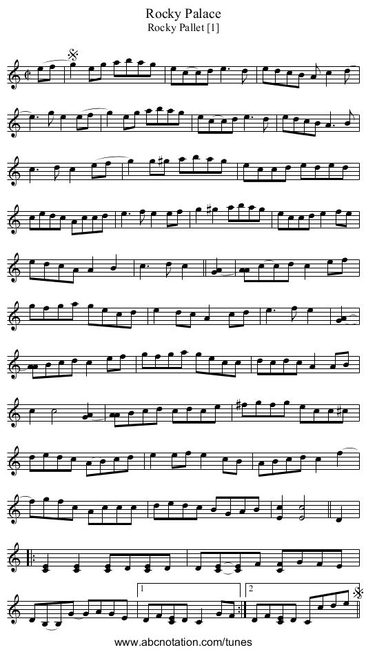 Rocky Palace - staff notation