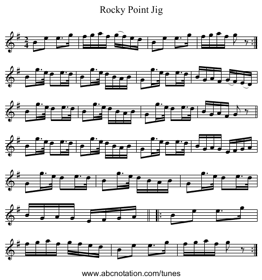 Rocky Point Jig - staff notation