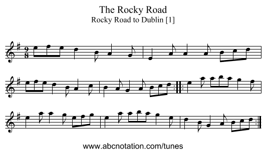 Rocky Road, The - staff notation