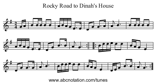 Rocky Road to Dinah's House - staff notation