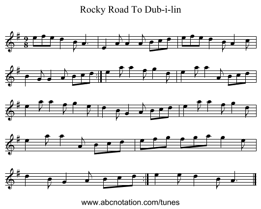 Rocky Road To Dub-i-lin - staff notation