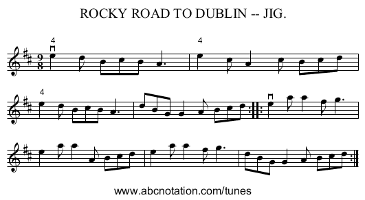 ROCKY ROAD TO DUBLIN -- JIG. - staff notation