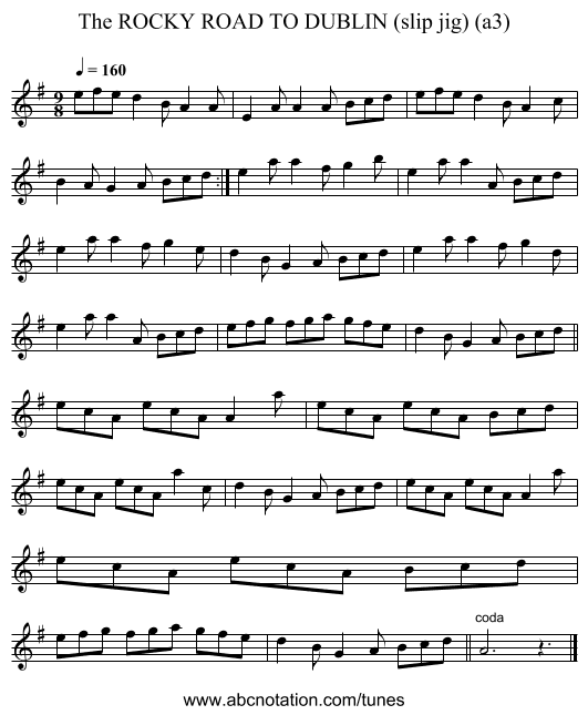ROCKY ROAD TO DUBLIN (slip jig) (a3), The - staff notation