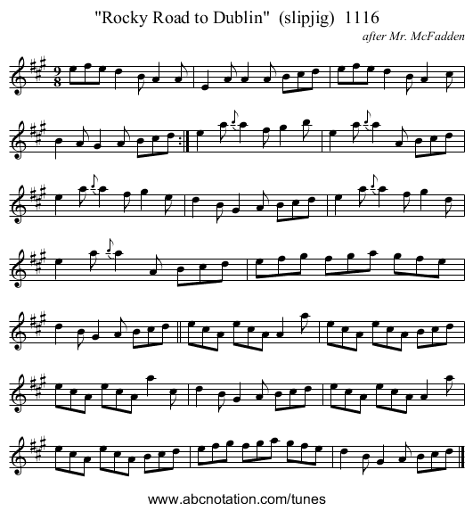 Rocky Road to Dublin (slipjig) 1116 - staff notation
